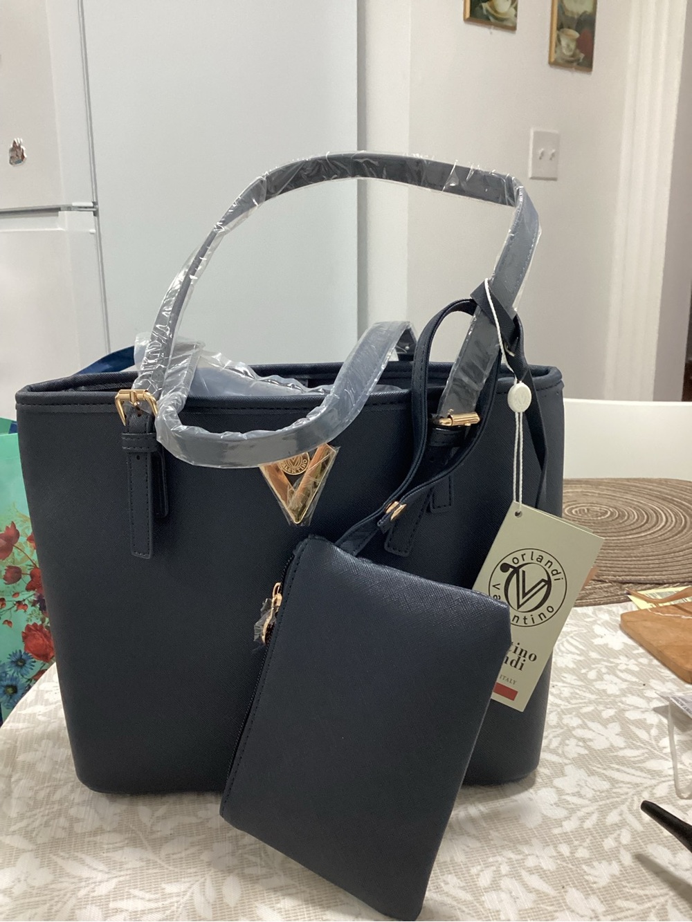 Navy Tote Bag with Matching Pouch